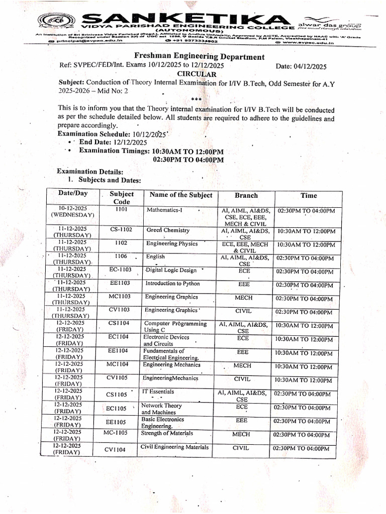 Mid 2 Timetable | PDF