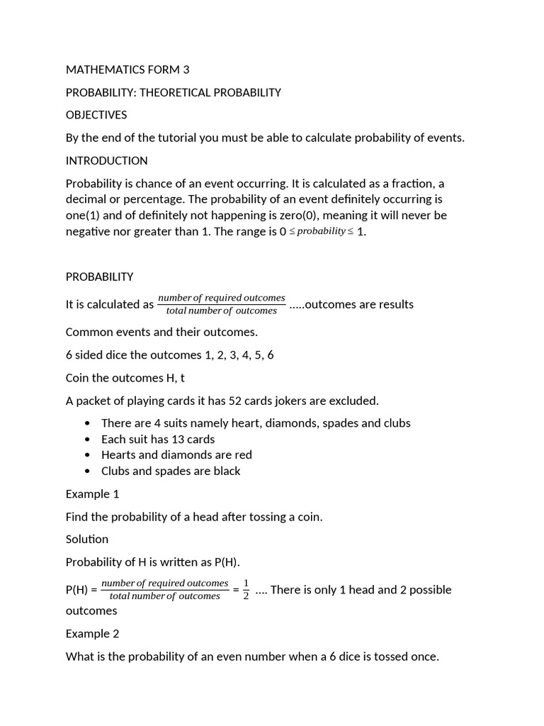 Probability Basics for Form 3 Students | PDF | Probability | Numbers