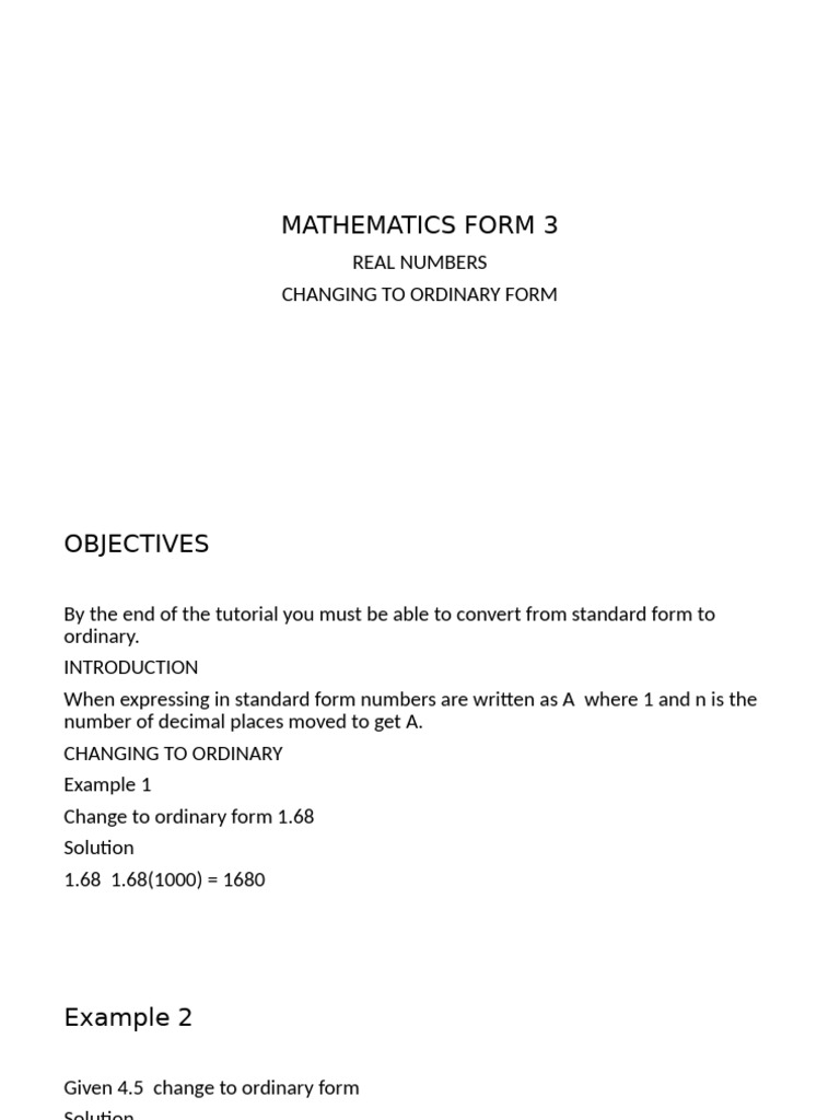 Real Numbers, Changing to Ordinary f3 | PDF