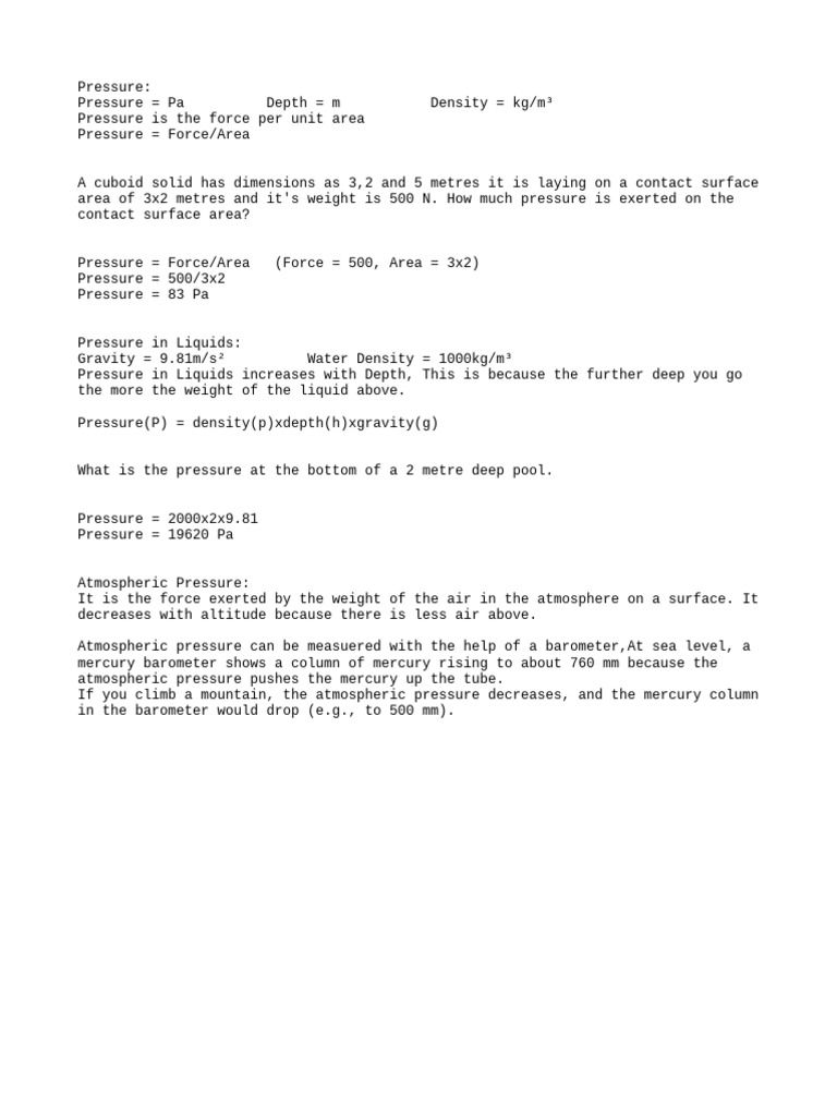 Understanding Pressure: Types and Calculations | PDF