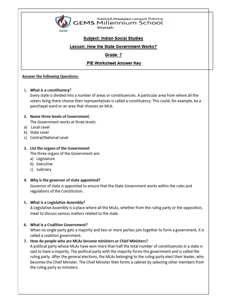 How State Government Works Pie Worksheet Answer Key | PDF | Speaker ...