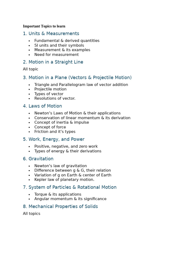Key Physics Topics for Study Guide | PDF