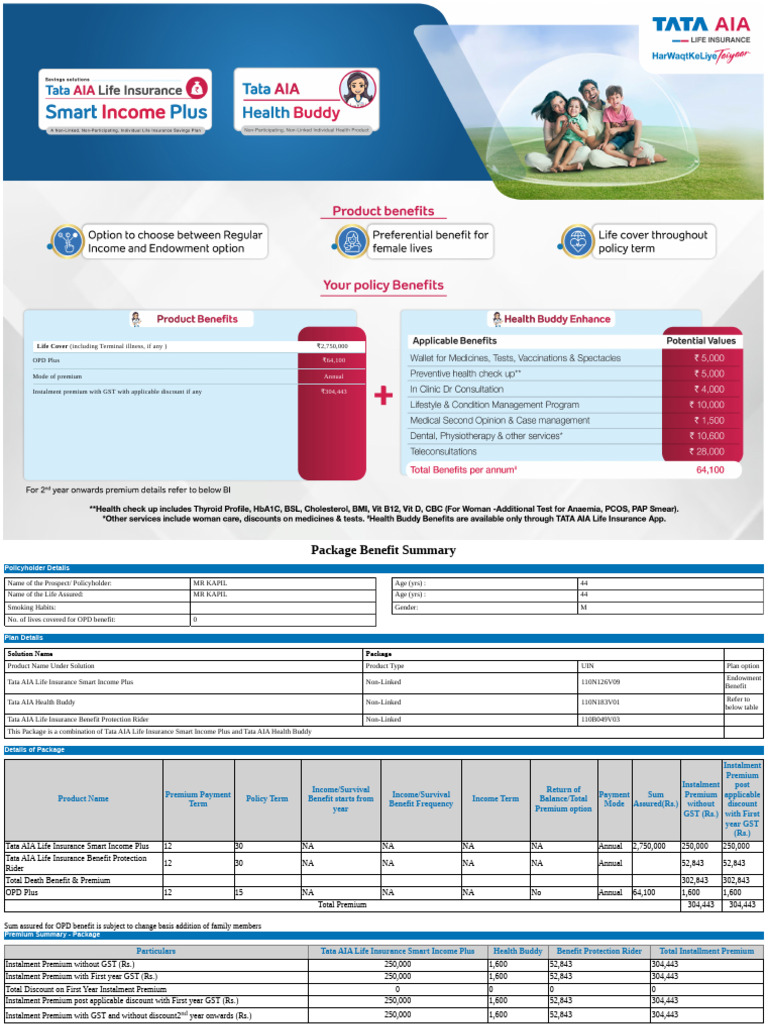 Tata AIA Life Insurance Package Summary | PDF | Life Insurance | Insurance