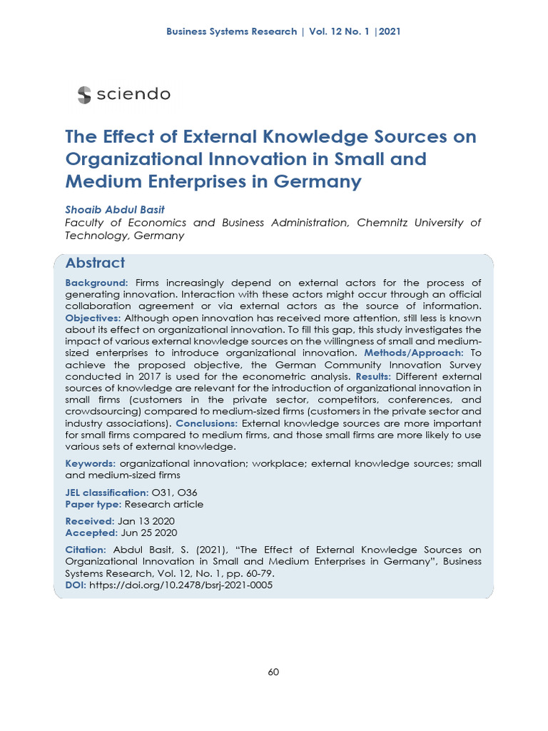 External Knowledge and SME Innovation | PDF | Innovation | Survey ...