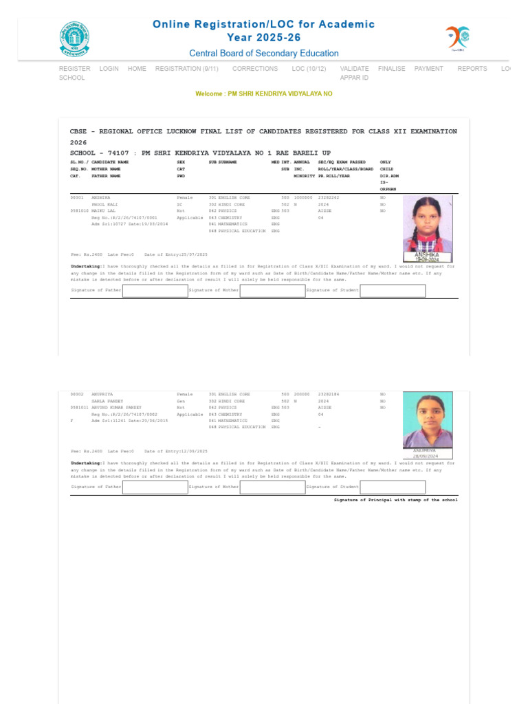 Class XII Candidates List 2026 - KV Rae Bareli | PDF | Educational ...