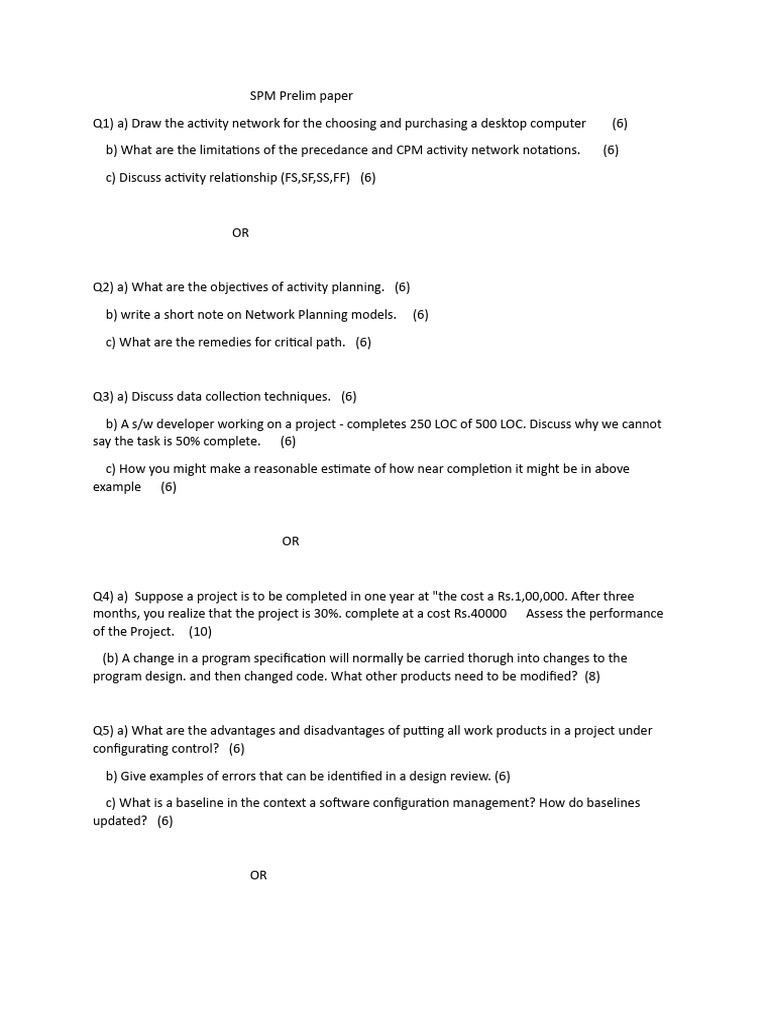 SPM Prelim Paper on Project Management | PDF