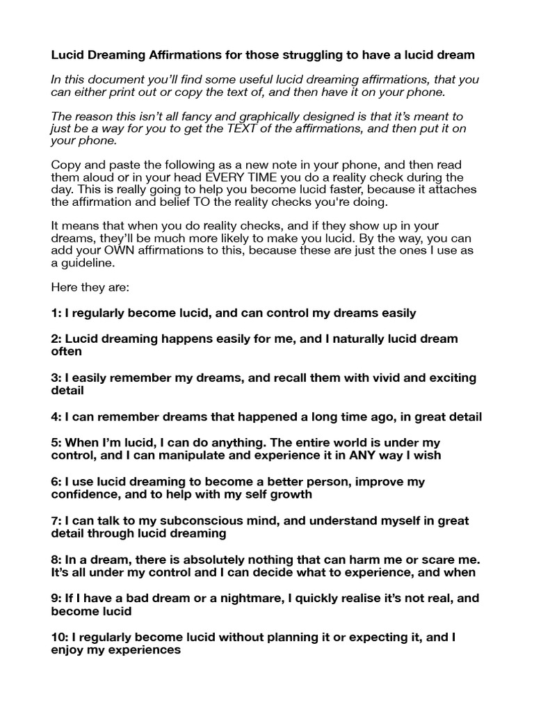 Lucid Dreaming Affirmations Guide | PDF