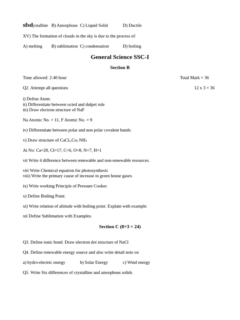 General Science SSC-I | PDF