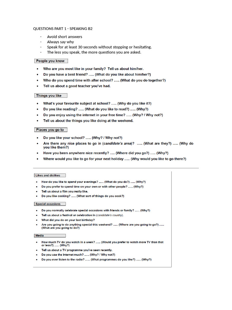 B2 Speaking Tips: Answering Questions | PDF