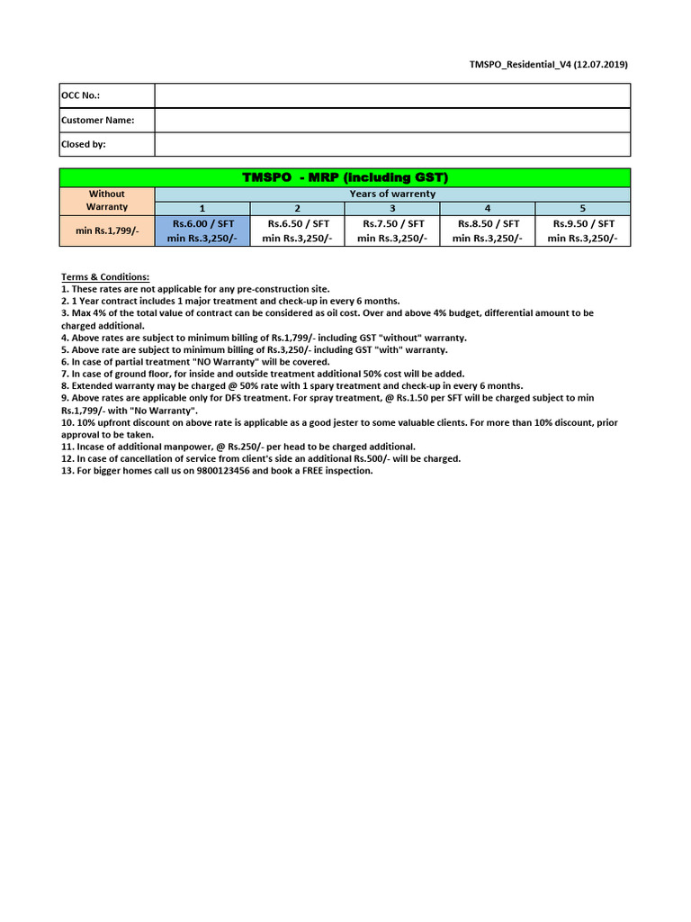 Pest Control Pricing and Terms Guide | PDF
