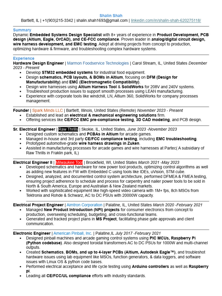 Embedded Systems Design Specialist Resume | PDF | Electronics | Computing