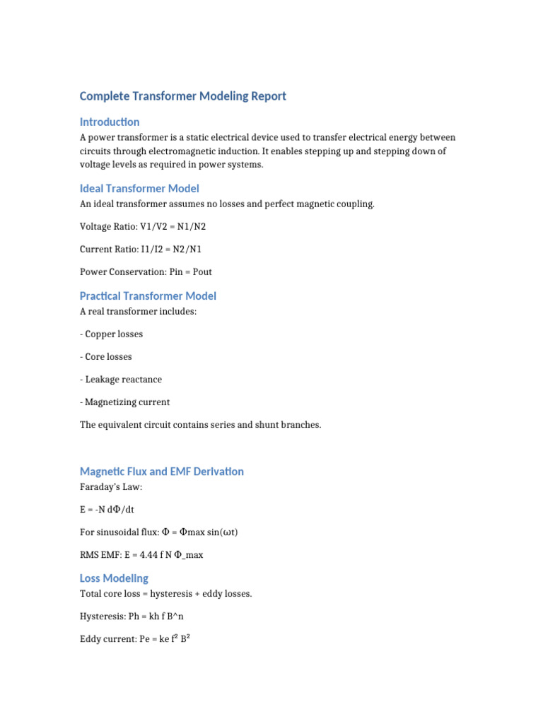 Transformer Modeling and Efficiency Analysis | PDF