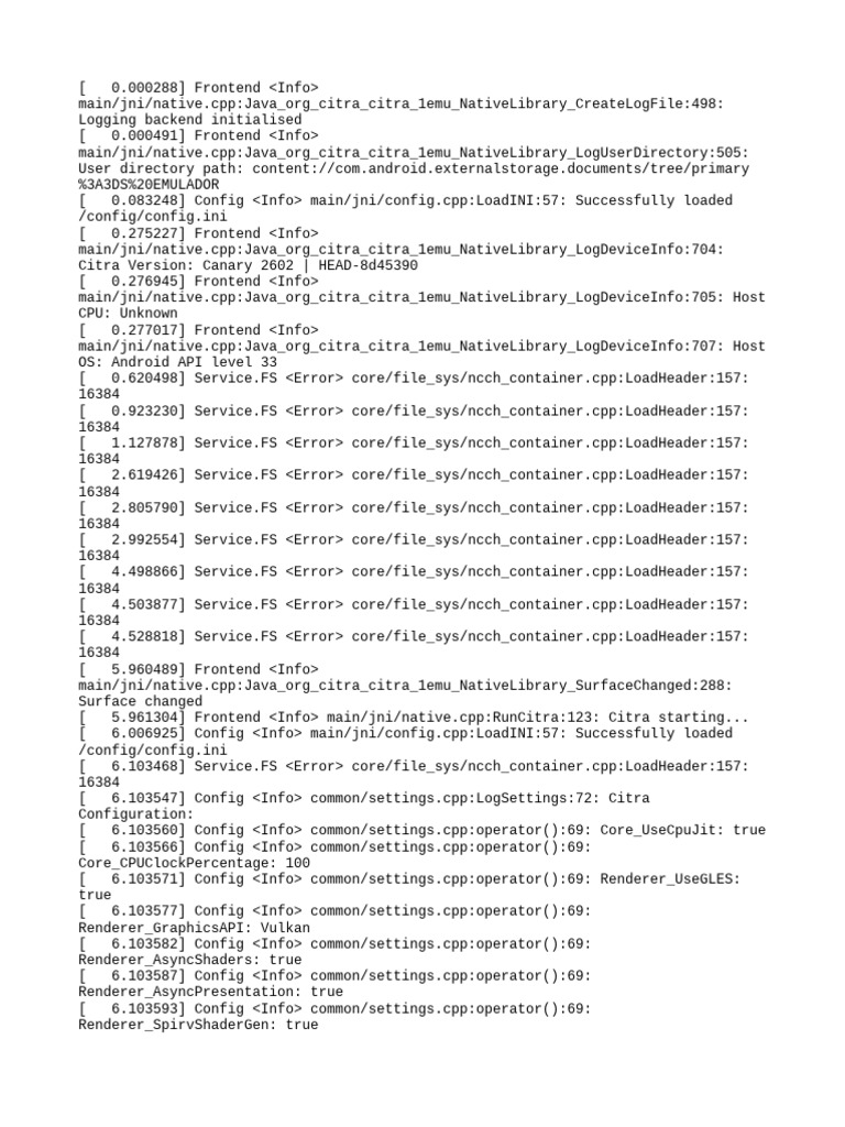 Citra Emulator Log Analysis | PDF | Text File | Computing