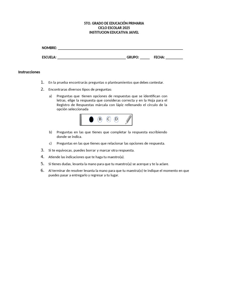 Prueba de Evaluación 5to Grado 2025 | PDF | Andrógino | Los bosques