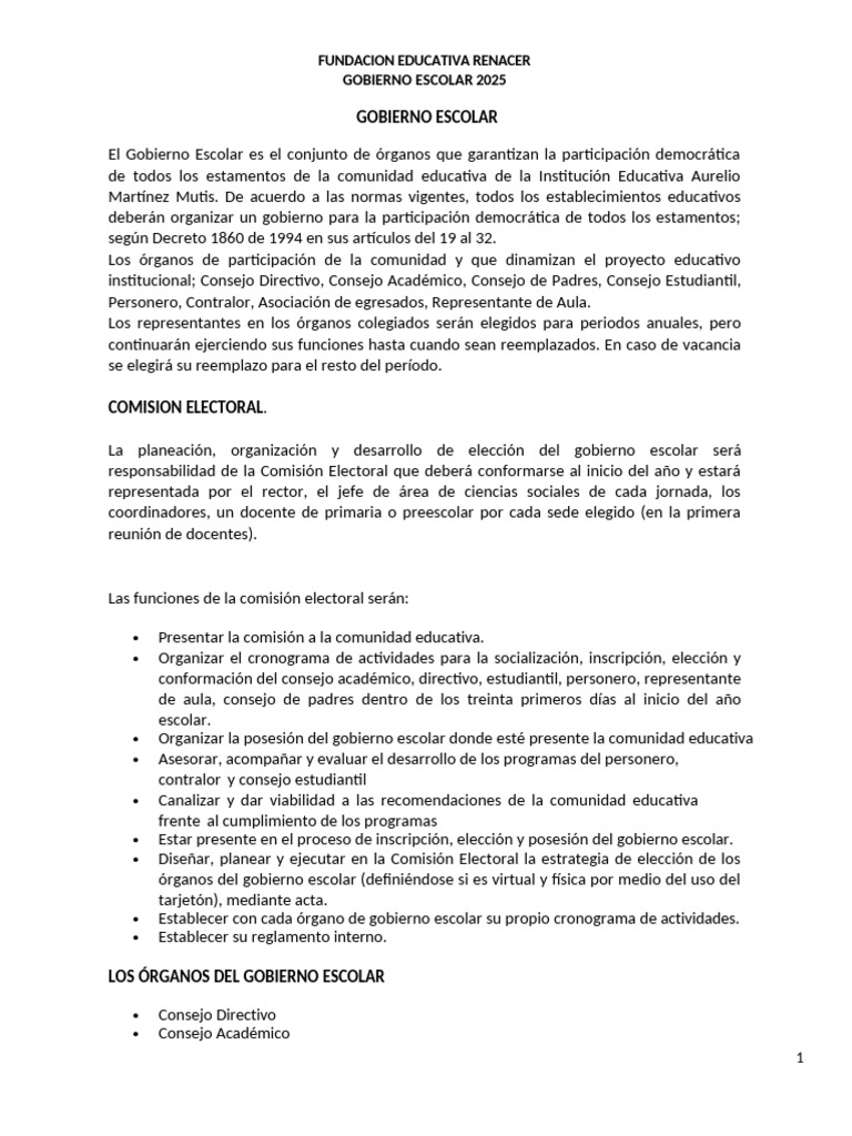2025 Gobierno Escolar | PDF | Plan de estudios | Institución