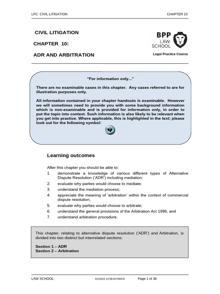 22-23 Civil Litigation Chapter 10 ADR and Arbitration | PDF | Mediation ...