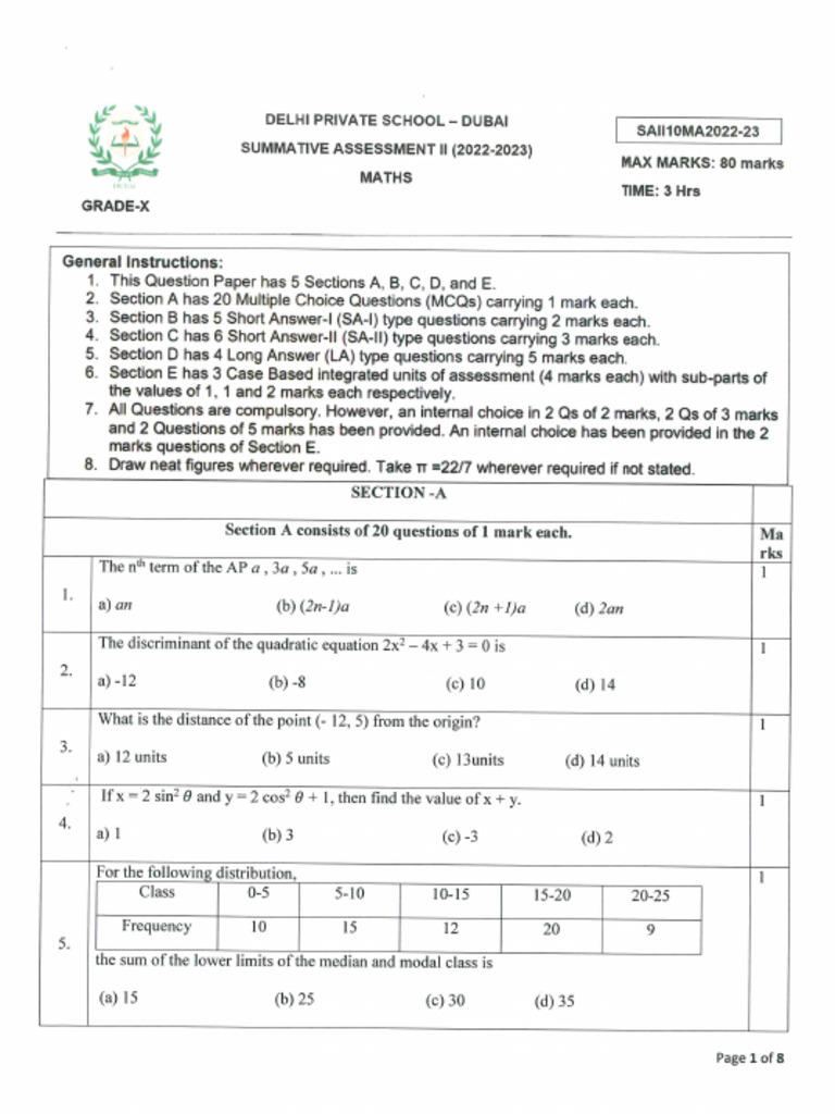 2022-23 Sa2 Grade10 Maths | PDF