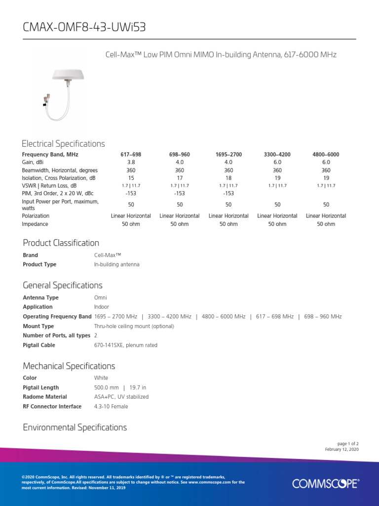 Cell-Max Low PIM Omni MIMO Antenna | PDF | Antenna (Radio) | Electrical ...