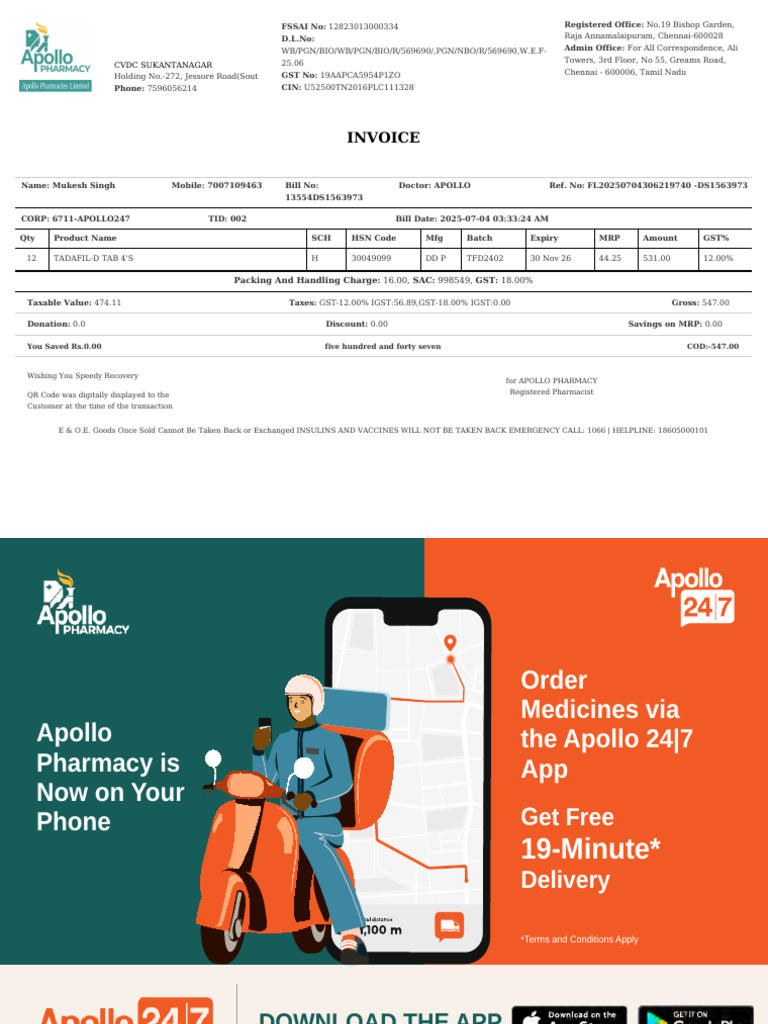 Apollo Medicine InvoiceJul 14 2025-10-43 | PDF | Sales | Taxes