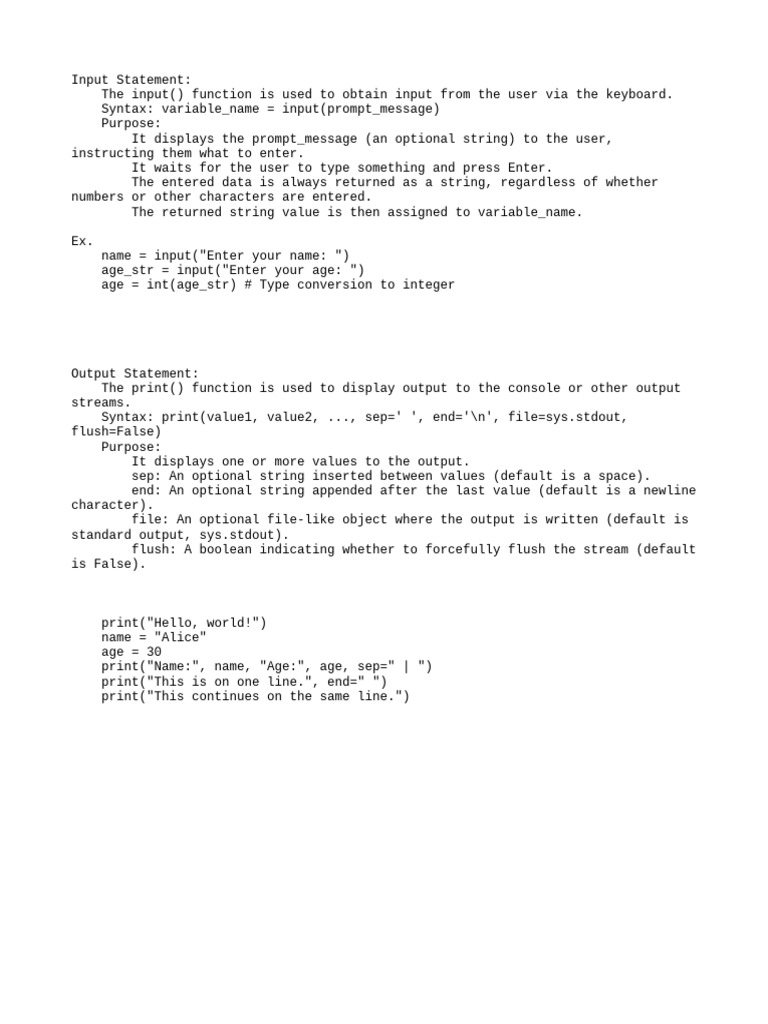 Input and Output in Python | PDF