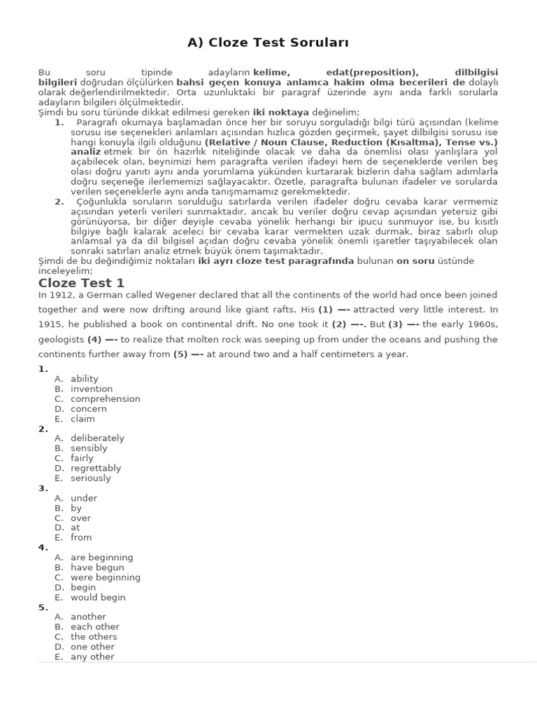 Cloze Tests | PDF