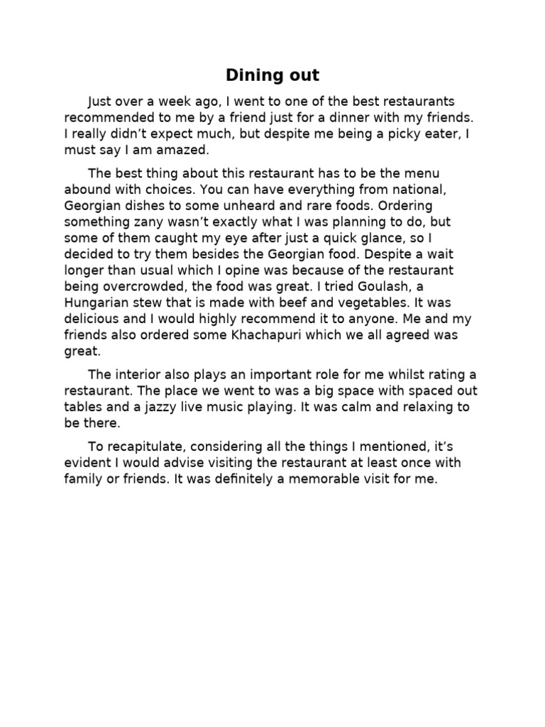 Memorable Dining Experience Review | PDF