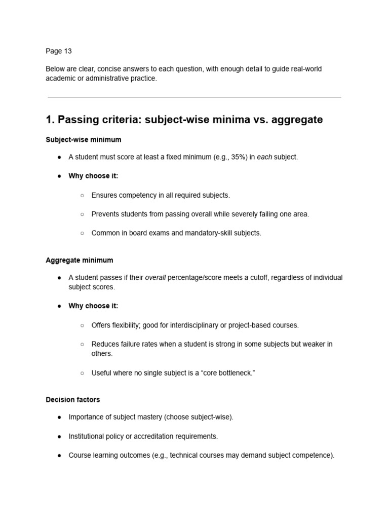 Passing Criteria and Mark Collection Guide | PDF