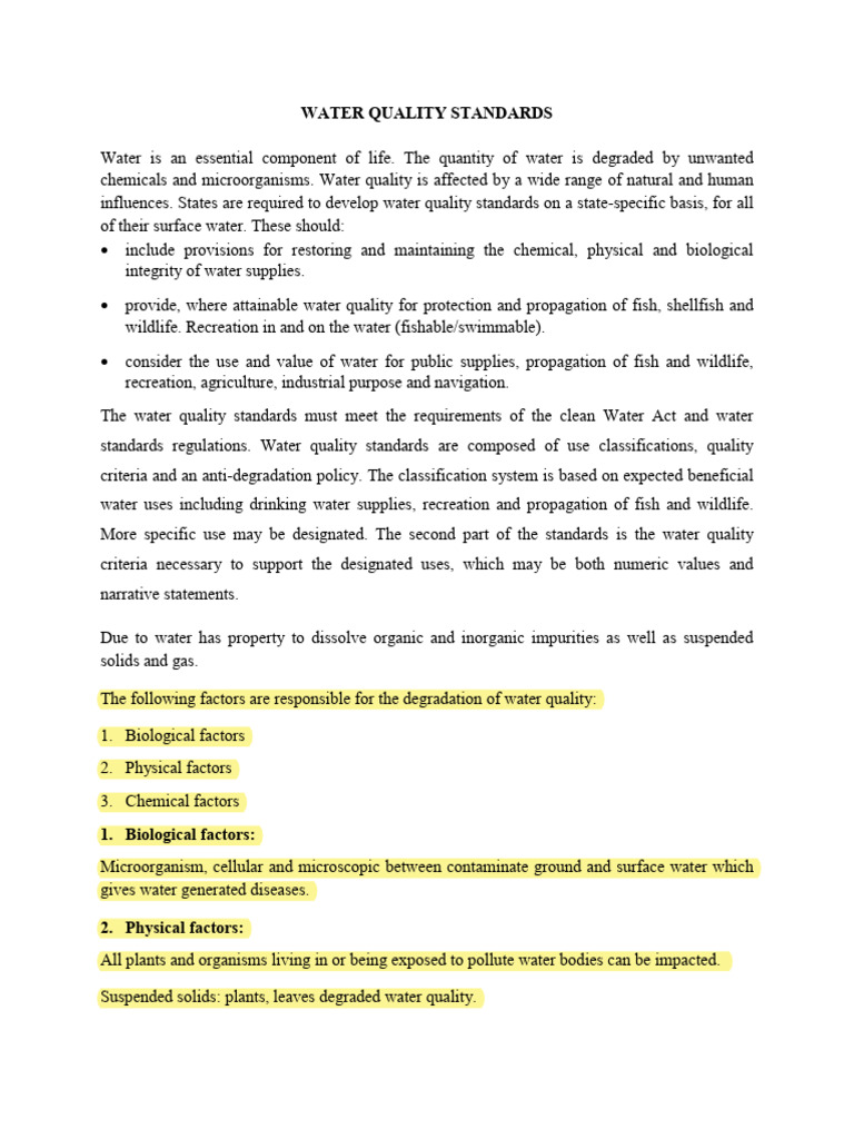 Water Quality Standards and Factors | PDF | Total Organic Carbon ...