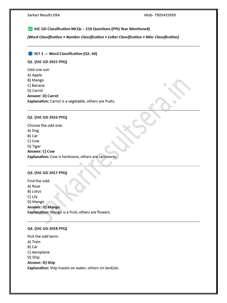 Classification 150 Mcqs | PDF