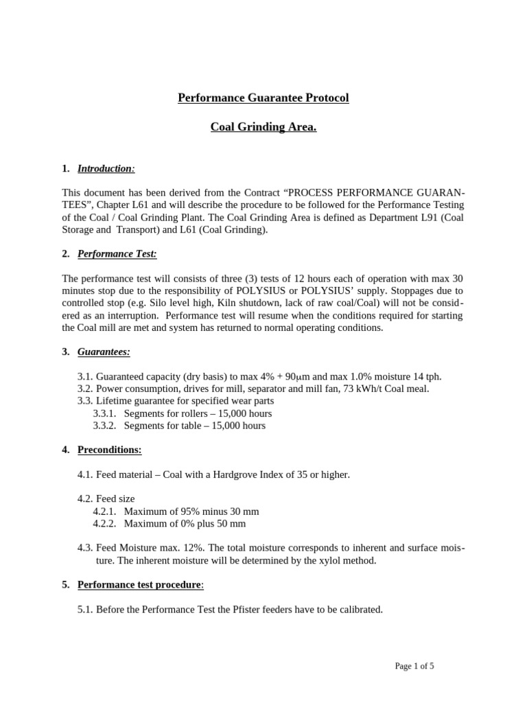 Protocol Performance Guarantee Coal Grinding | PDF