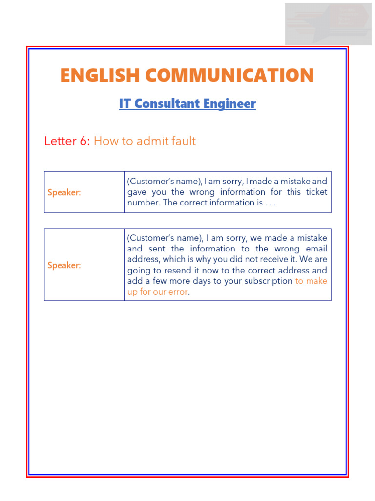 Admitting Fault in Customer Communication | PDF