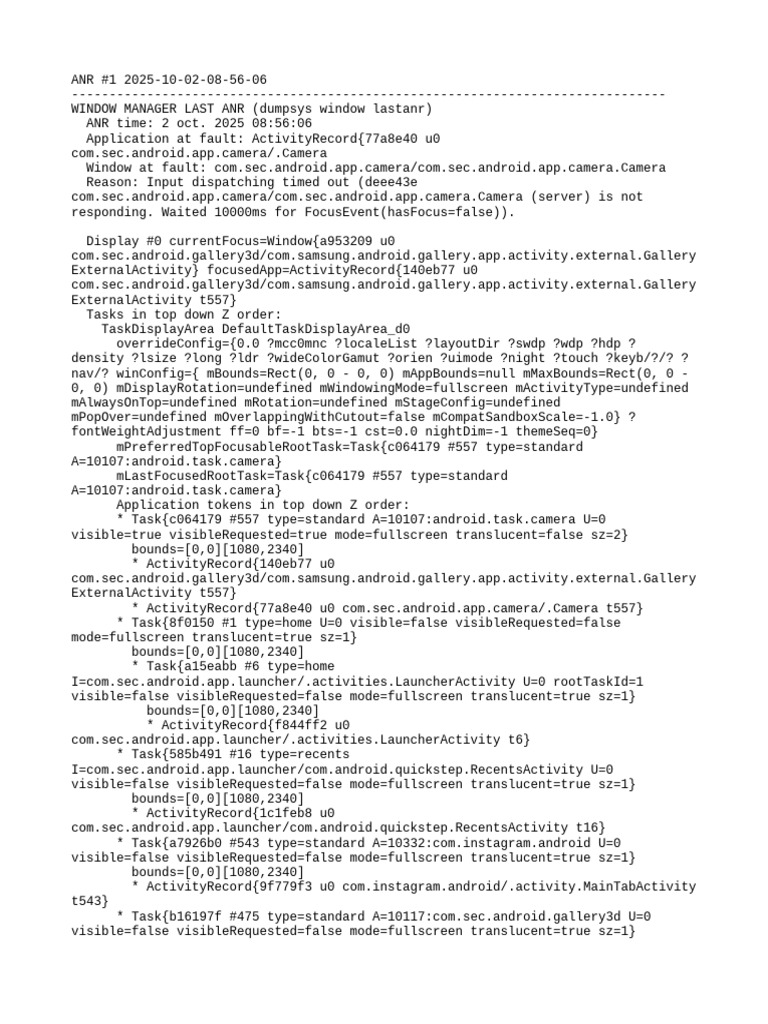 Camera App ANR Report - Oct 2025 | PDF | Software | System Software