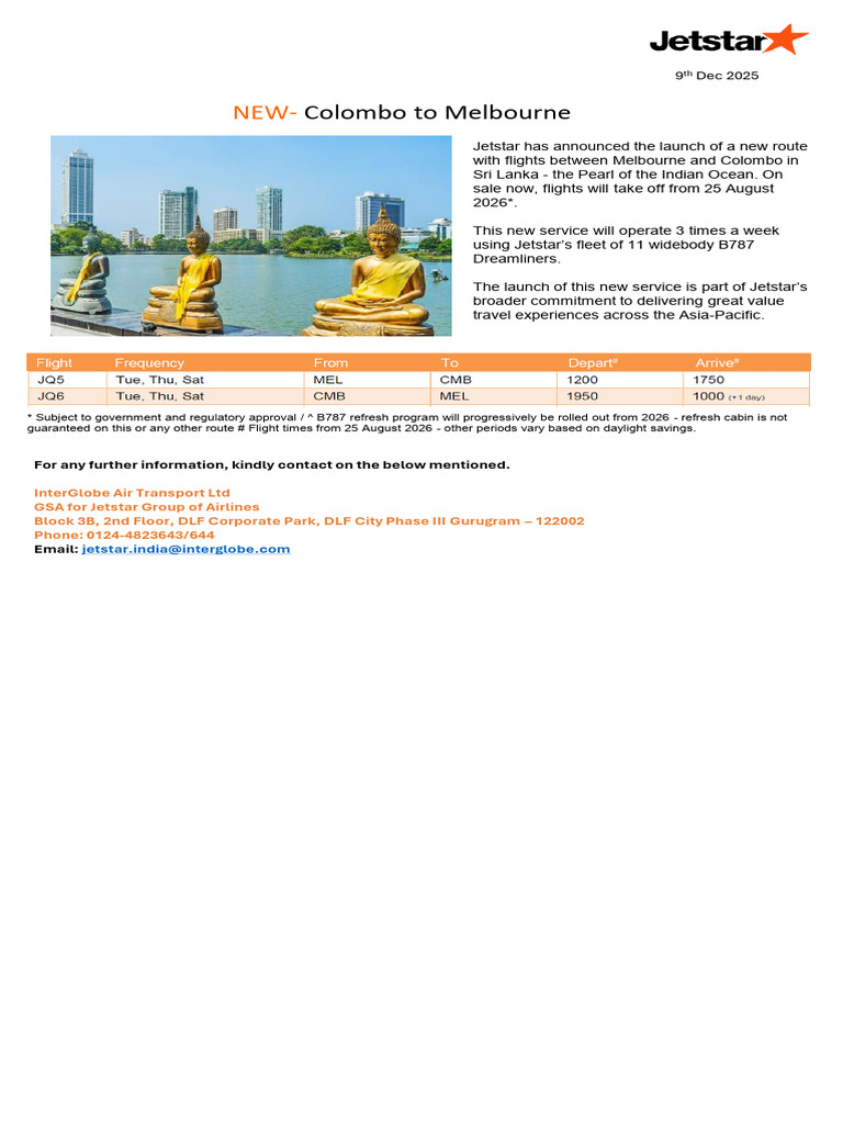 Jetstar Launches Melbourne-Colombo Flights | PDF