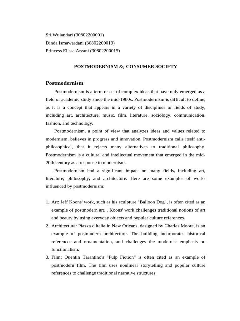 Postmodernism and Consumer Society Overview | PDF | Postmodernism ...