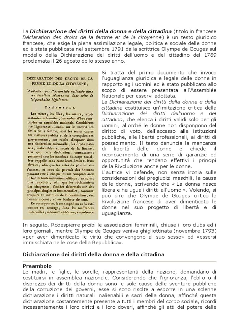 Dichiarazione Dei Diritti Della Donna e Della Cittadina