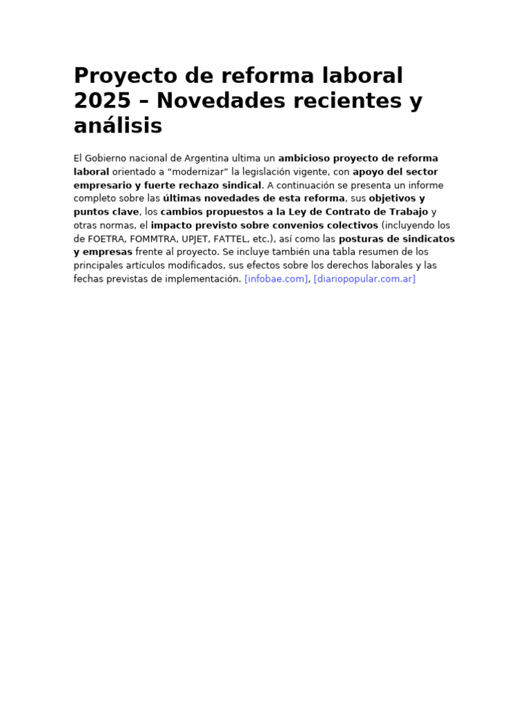 Reforma Laboral Argentina 2025: Análisis y Novedades | PDF | Derecho ...