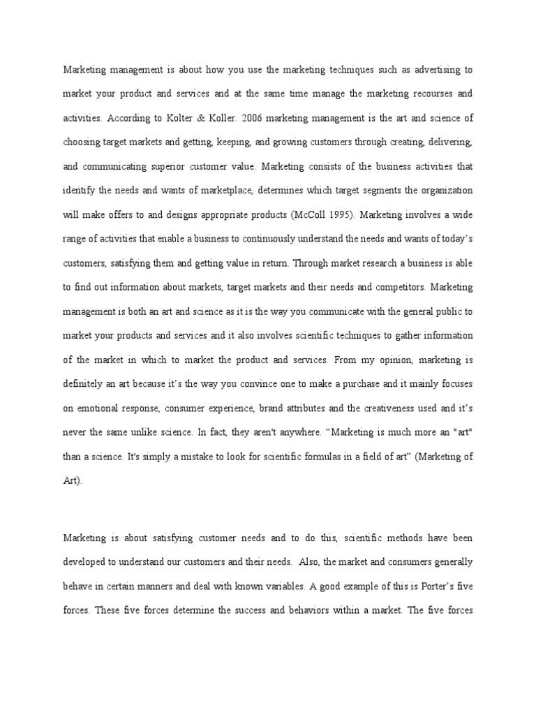 marketing management essay pdf