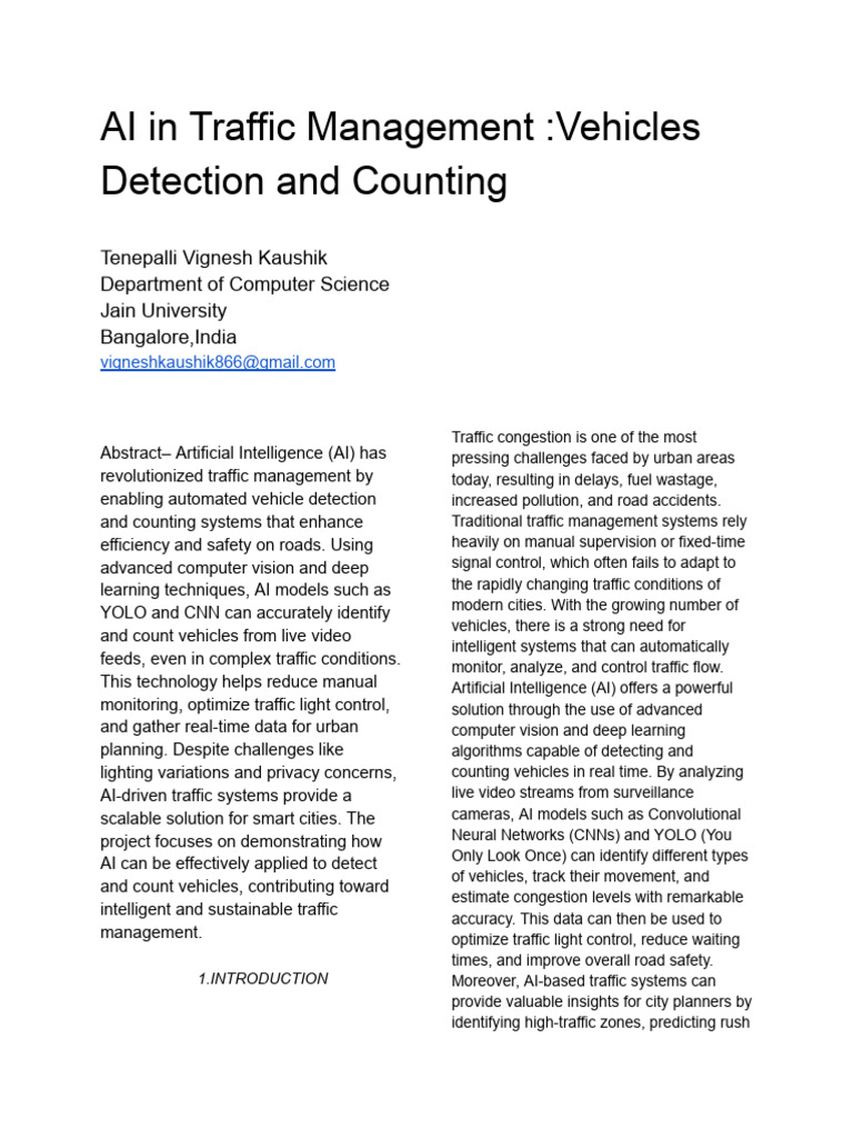 AI Vehicle Detection for Traffic Management | PDF | Artificial ...