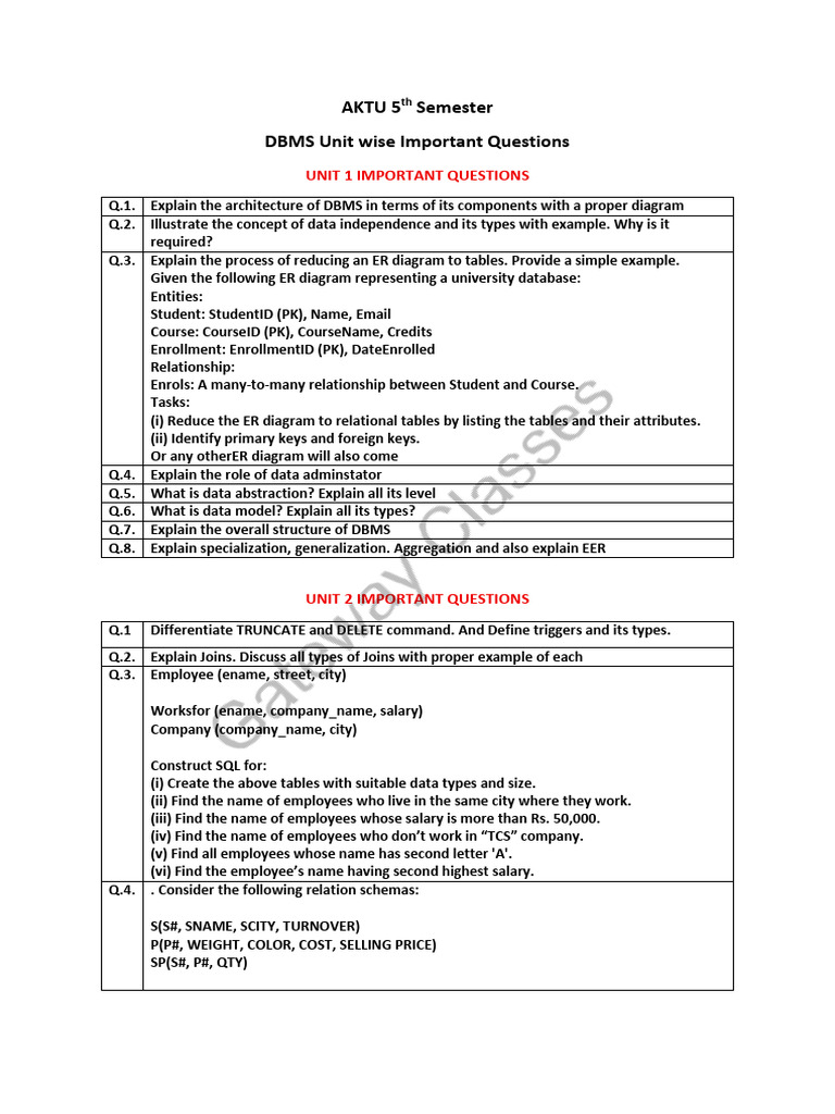 Dbms Important Questions | PDF | Databases | Data Management