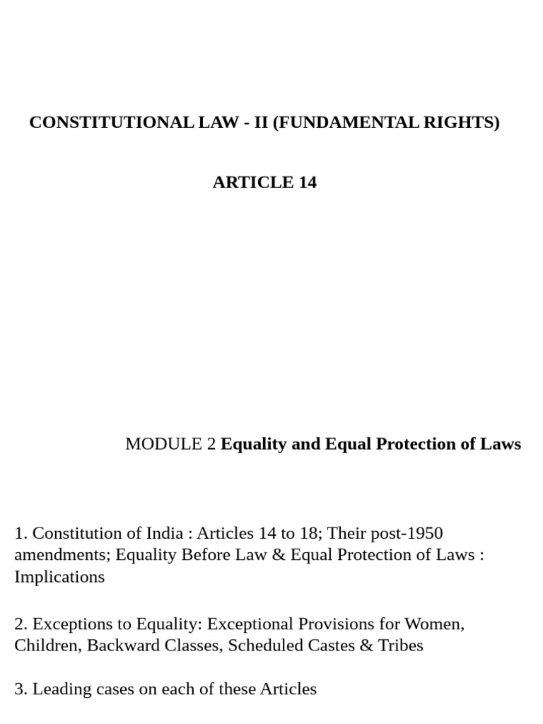 Constitutional Law - Ii (Fundamental Rights) Article 14 | PDF | Justice ...