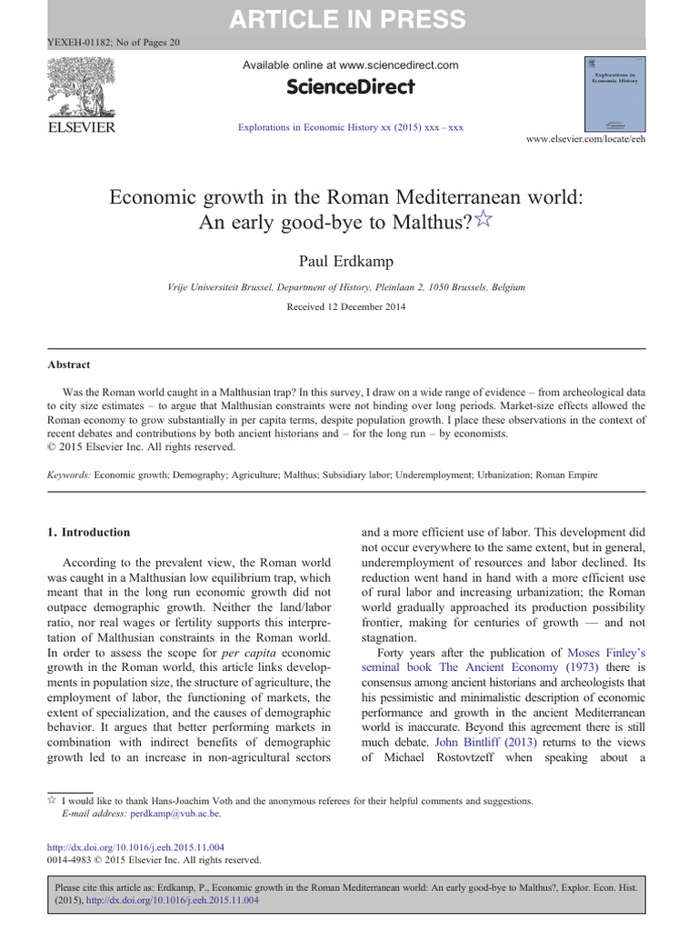Roman Economic Growth vs. Malthusian Trap | PDF | Economic Growth ...