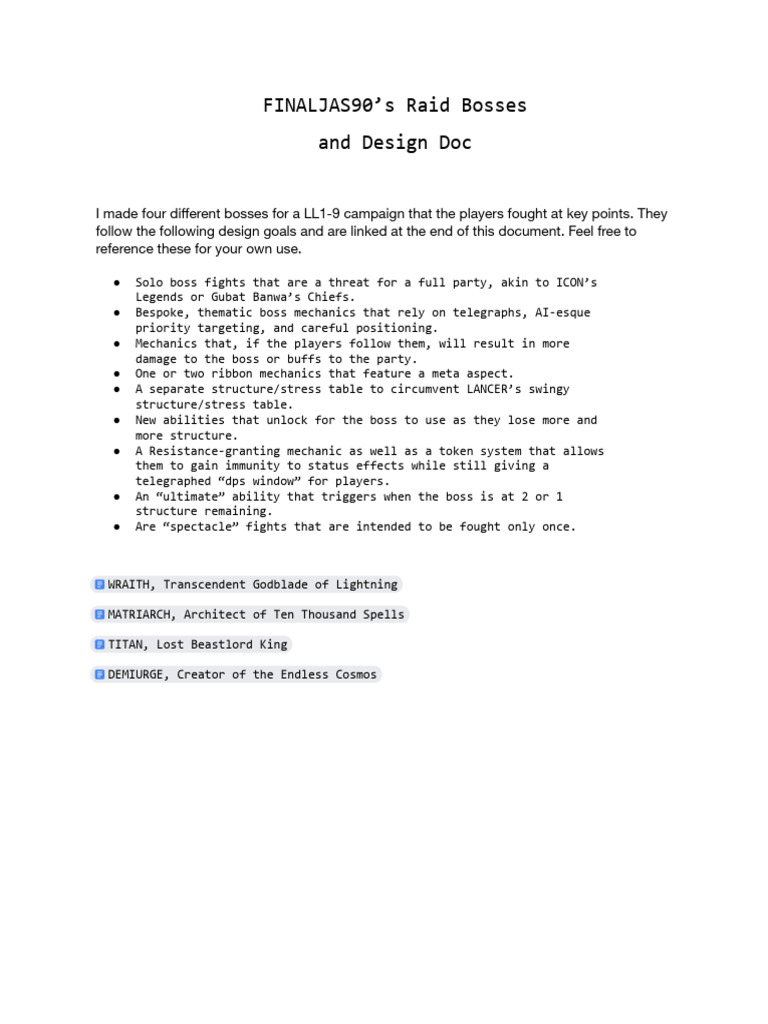 90’s Campaign Raid Boss Designs | PDF