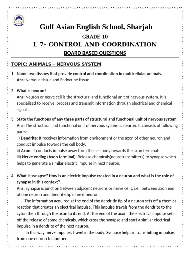 Control and Coordination in Animals and Plants | PDF | Neuron | Hormone
