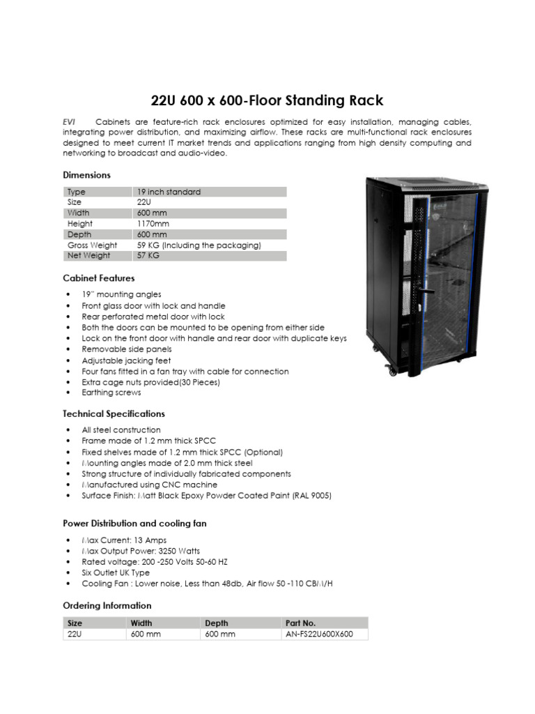 22U 600x600 Floor Standing Rack | PDF
