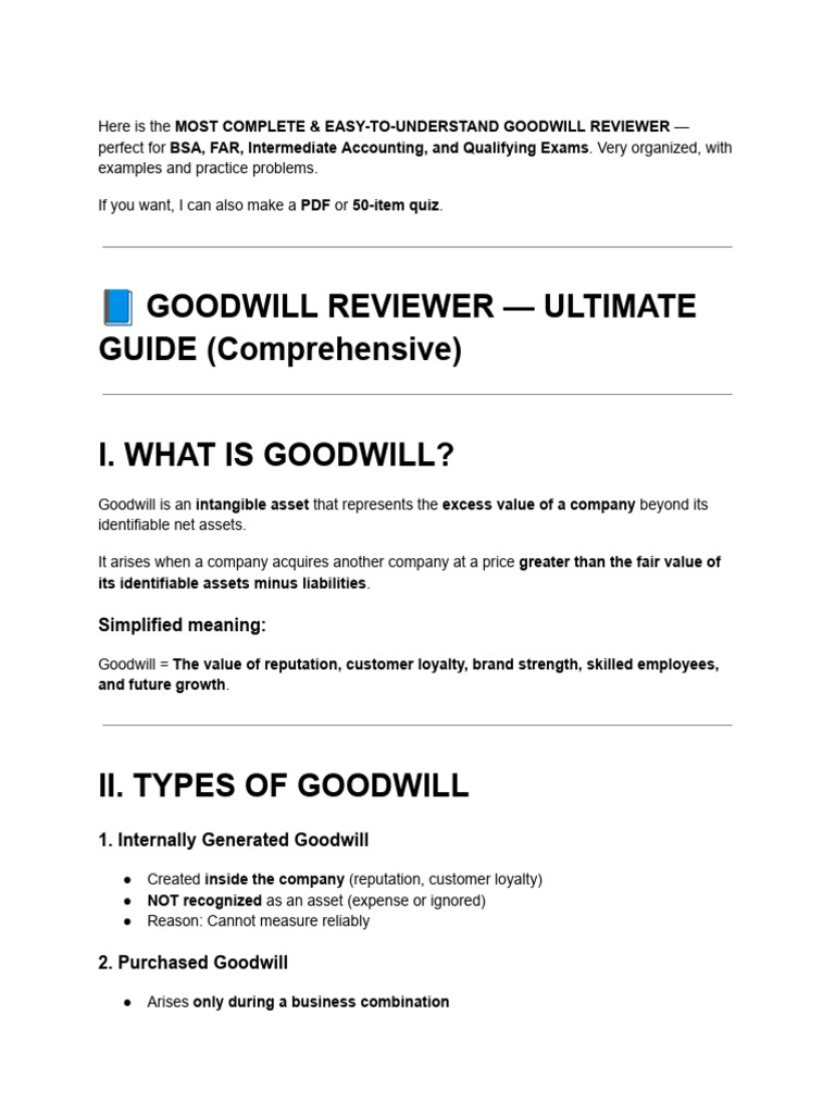 Comprehensive Goodwill Accounting Guide | PDF | Goodwill (Accounting ...