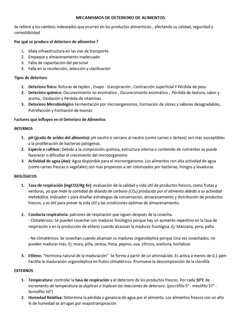Deterioro de Alimentos: Causas y Tipos | PDF | Proteínas | Alimentos