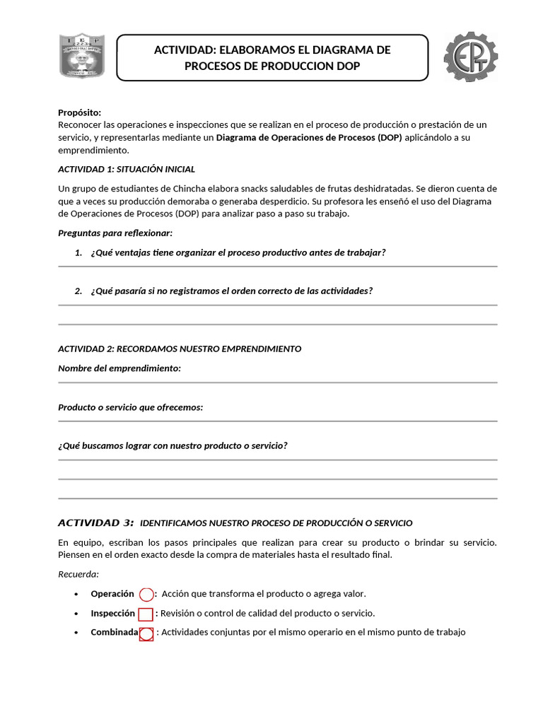 Actividad Ficha Diagrama Dop Final Quinto | PDF | Iniciativa empresarial