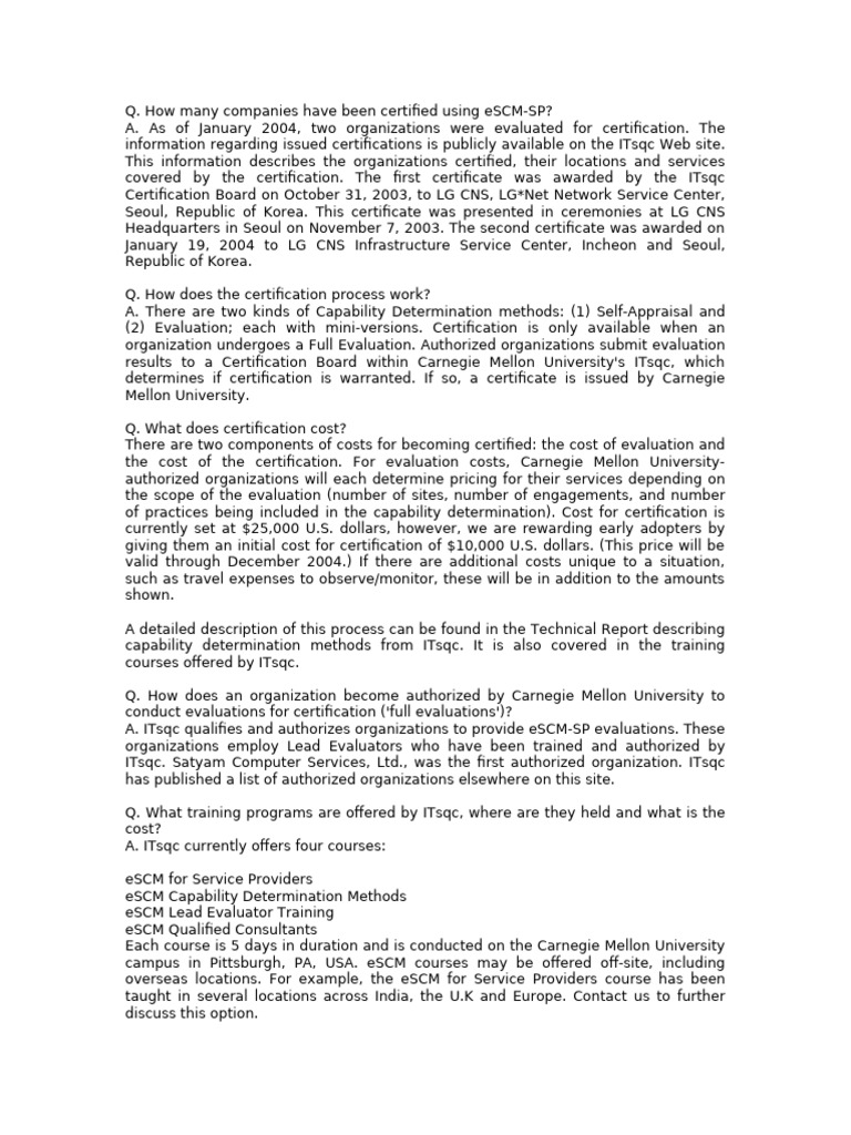 eSCM-SP Certification Process Overview | PDF | Business
