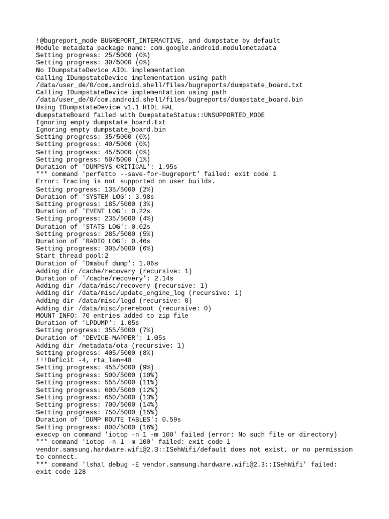 Android Bug Report: Dumpstate Issues | PDF | Computer Data | Computing