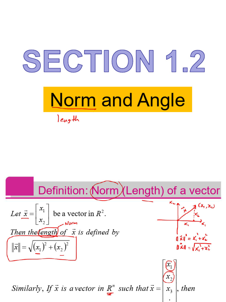 Vector Norms and Angles Explained | PDF | Vector Space | Determinant